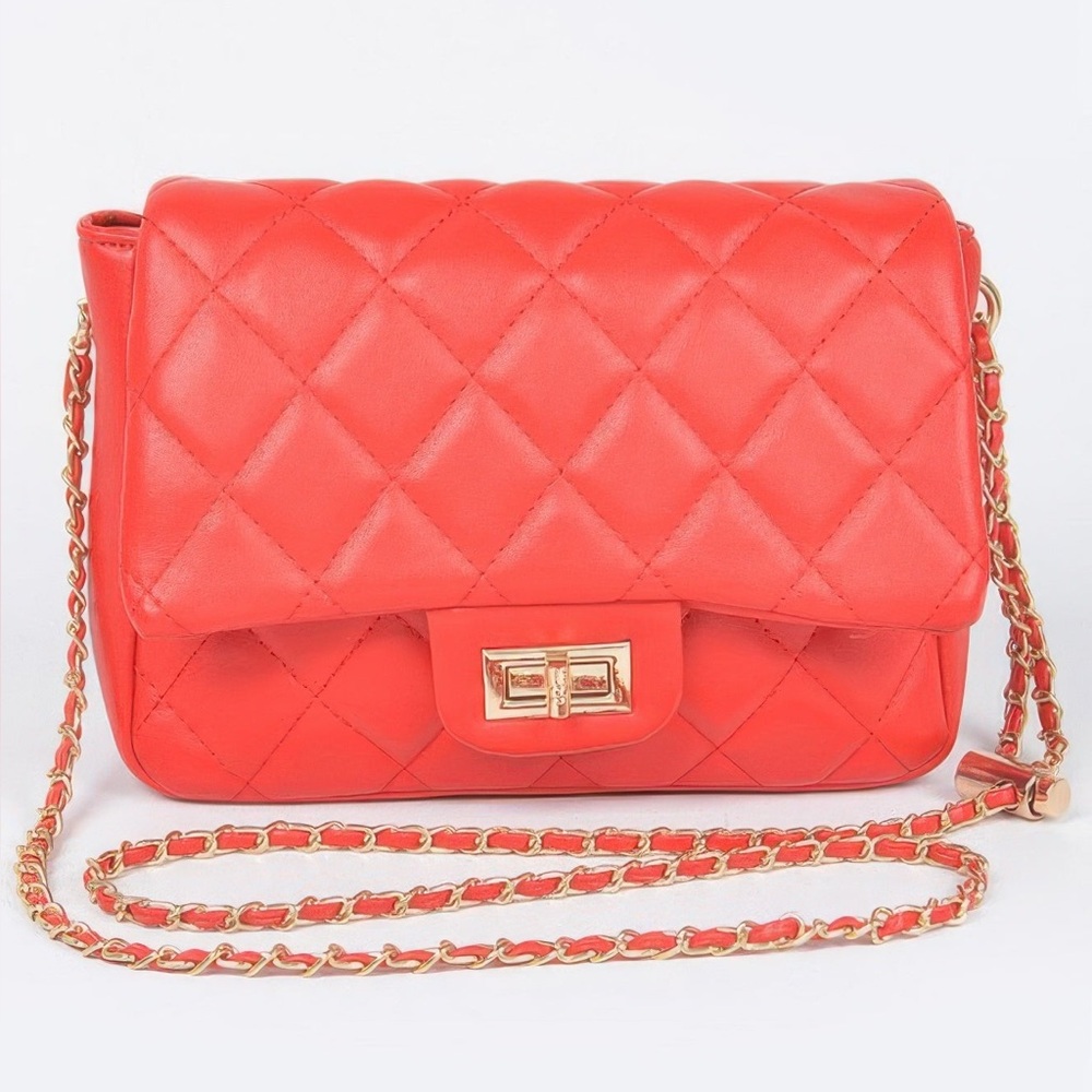 Quilted Faux Leather Flap Bag